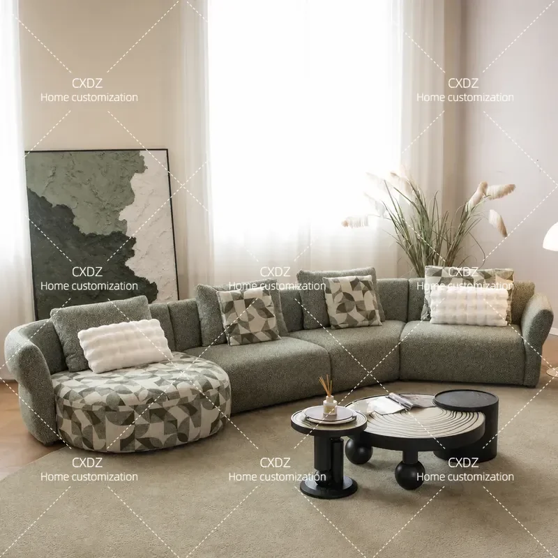 Modern Curved Corner Fabric Sofa Modular Combination Cloud Ear Design for Living Room Large Apartment Vintage Style 2026 New