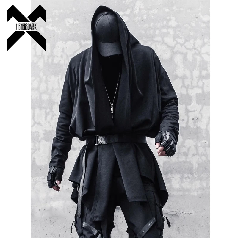 

Black Hooded Wizard Trench Coat Windbreaker Men 2023 Autumn Cardigan Cloak Jacket Punk Streetwear Techwear