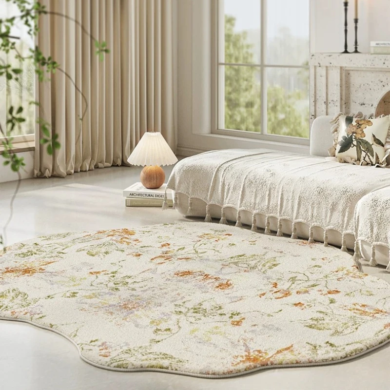 Cream Style Carpets for Living Room French Flowers Bedroom Decor Carpet Fluffy Soft Irregular Bedside Rug Home Plush Floor Mat