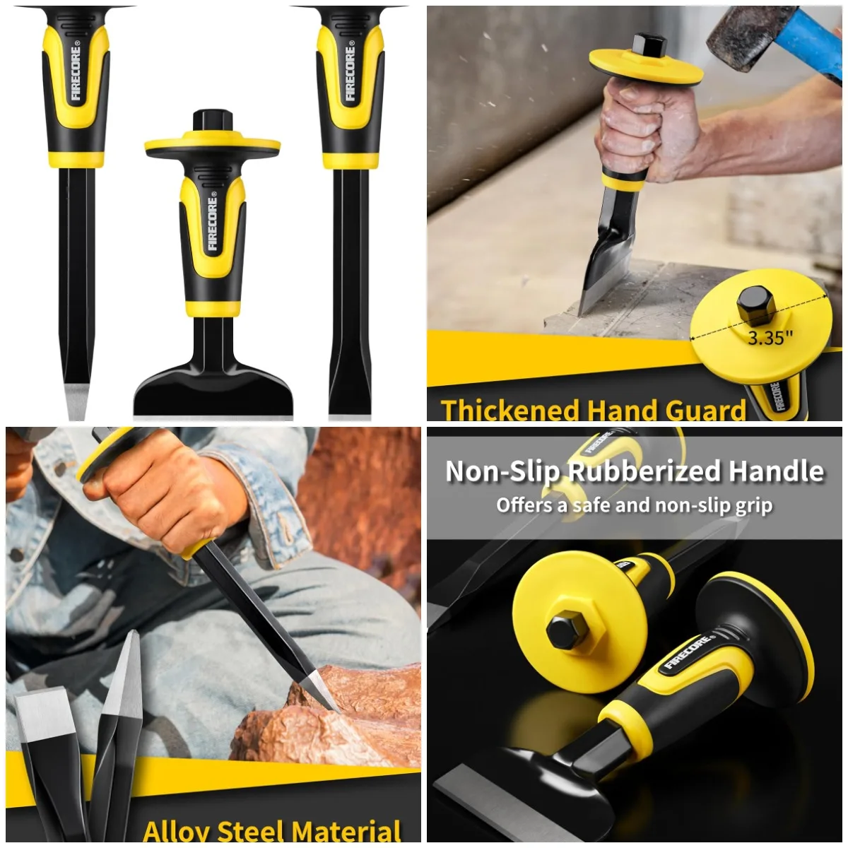 

Набор долот, 3 шт. сверхмощное плоское холодное долото с ручной защитой для разбития и сноса бетонного кирпича