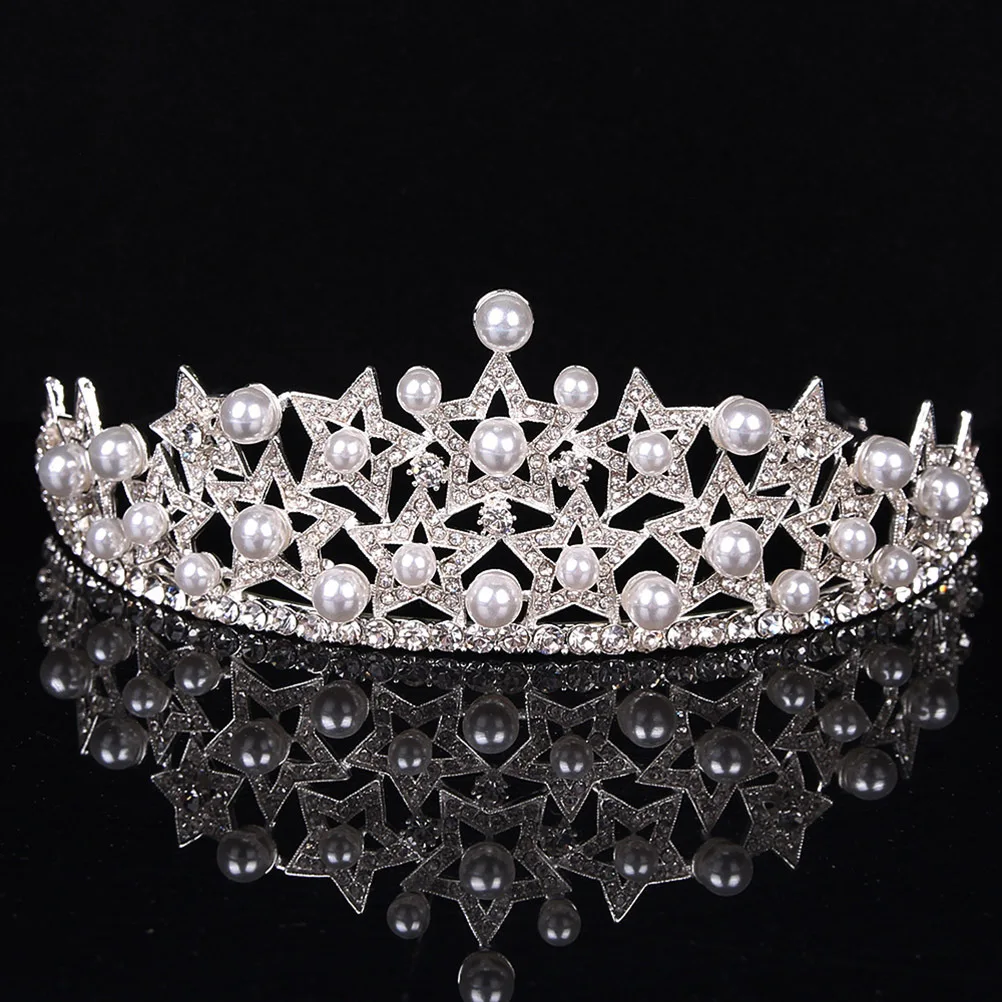 

Vintage Crown Jewelry Pearl Pentagram Headband Bridal Wedding Tiara For Women Girls Accessory Hair Styling