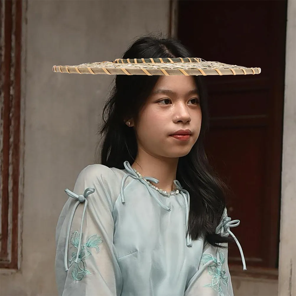 Chapeau conique Qing Dou Li en bambou tressé de qualité supérieure, style rétro, chapeau de soleil en paille asiatique pour créateurs de contenu, influenceurs, costumes et films