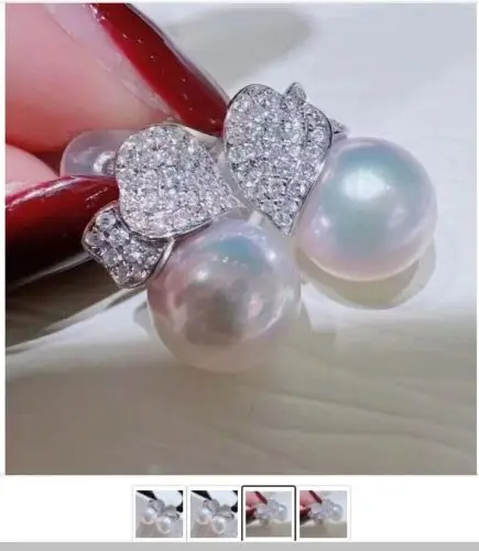 

New Giant AAAAA 10-11mm Natural South China Sea Authentic Round White Pearl Earrings 925S-