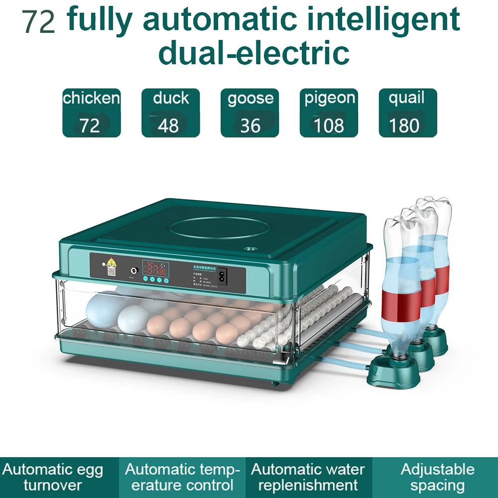 72 Eggs Incubator With Drawer Type Mini Egg Incubator With Automatic Water Ionic Waterbed Replenishment And Temperature Contro