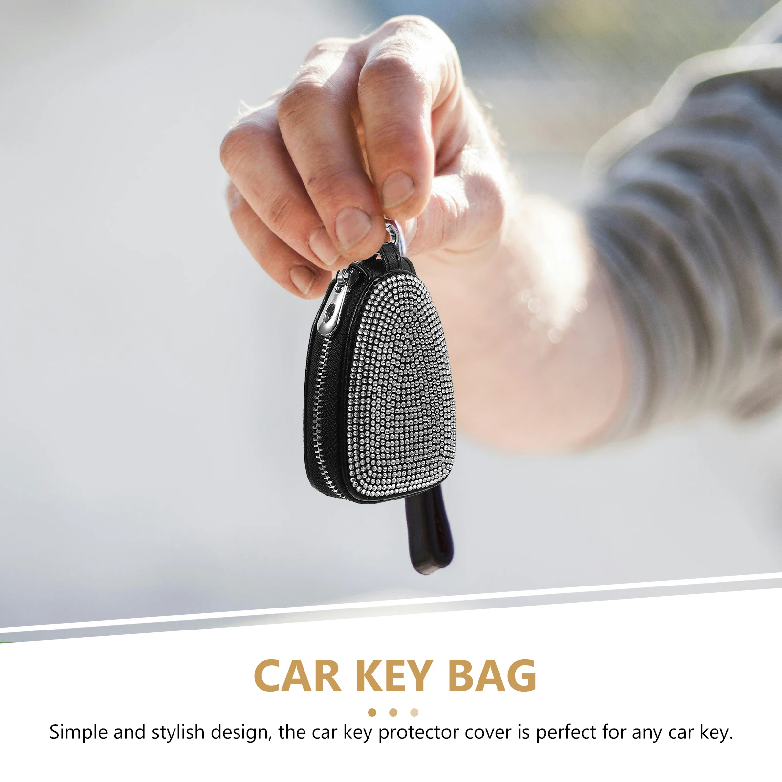 

Car Key Cover Remote Control Pouch Bag Case Sleeve Zinc Alloy Zipper Key Holder Small Bags Soft Material Rhinestone Inlay