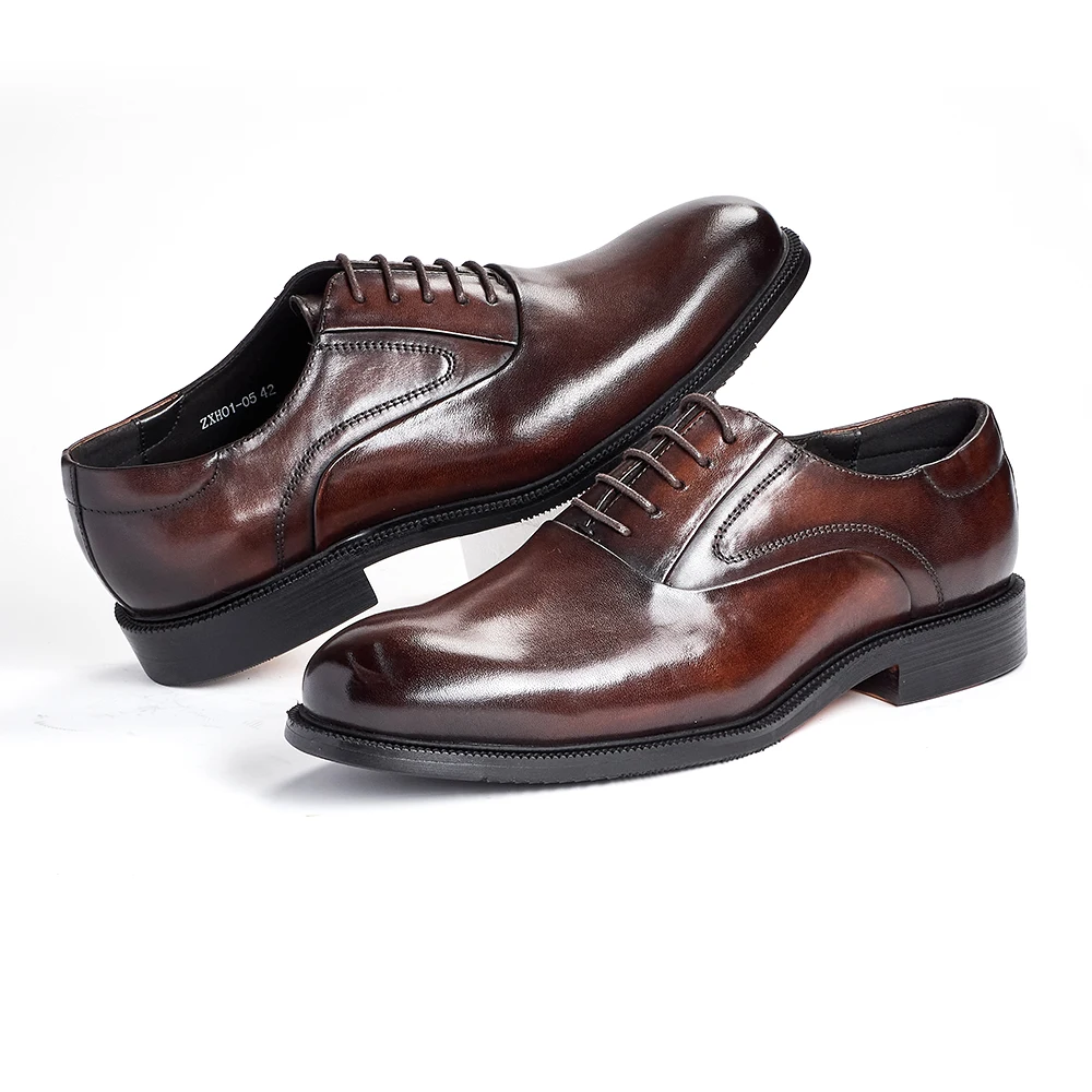 Men's Genuine Leather Oxford Shoes Polished Surface Adjustable Laces Formal Comfort Business Wedding Durable Sole