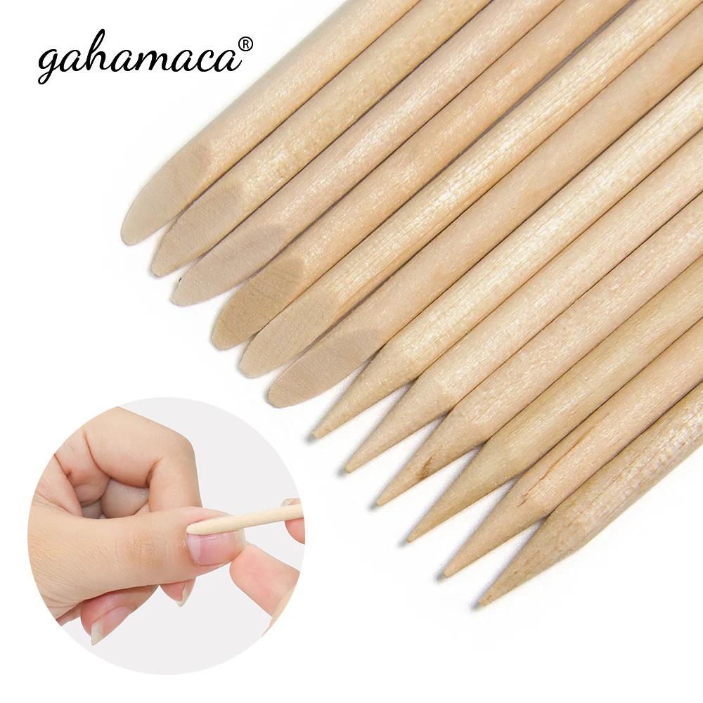 

GAHAMACA Nail Wooden Cuticle Pusher Nail Art Stickers Orange Wood Sticks Cuticle Removal Manicure Nail Art Tools