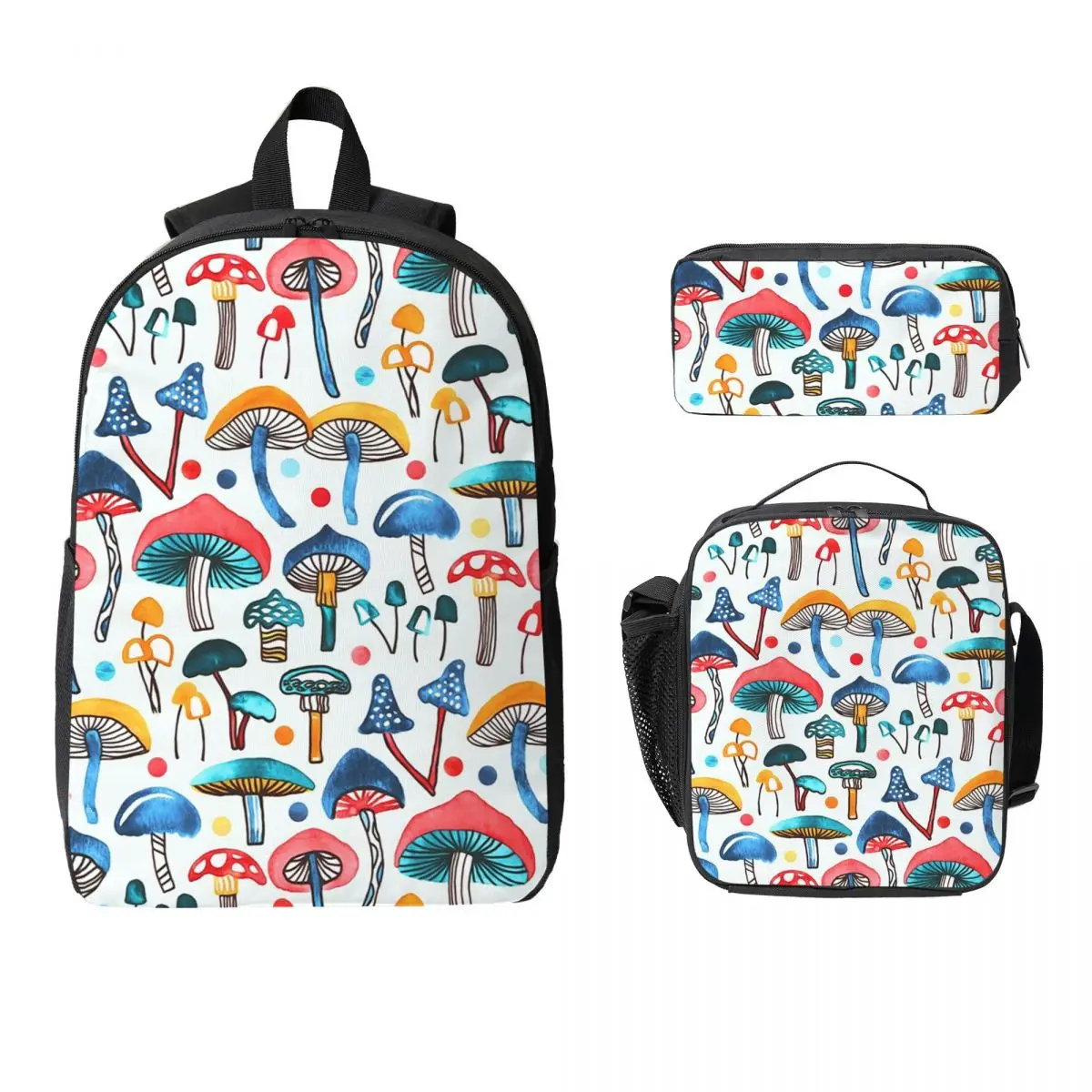 

Alice's Mushrooms Backpack Student Boys Girls BookBag School Bag Computer Shoulder Bags 3ps Insulated Lunch Bag Pencil Case