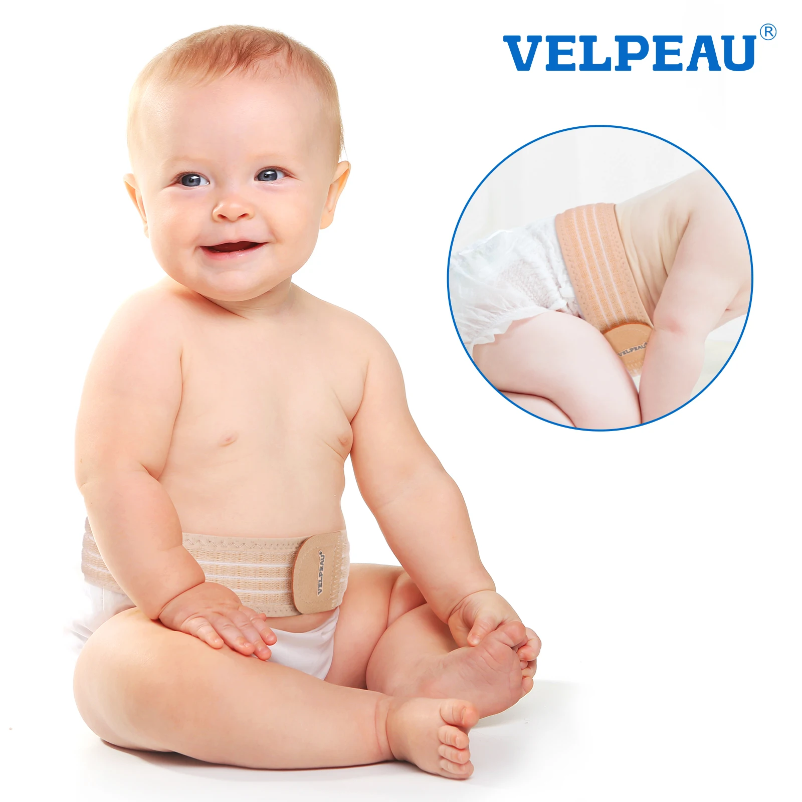 

VELPEAU Umbilical Hernia Belt Baby for Infant Belly Button Wrap Truss Abdominal Binder with 3 Different Shapes Compression Pads