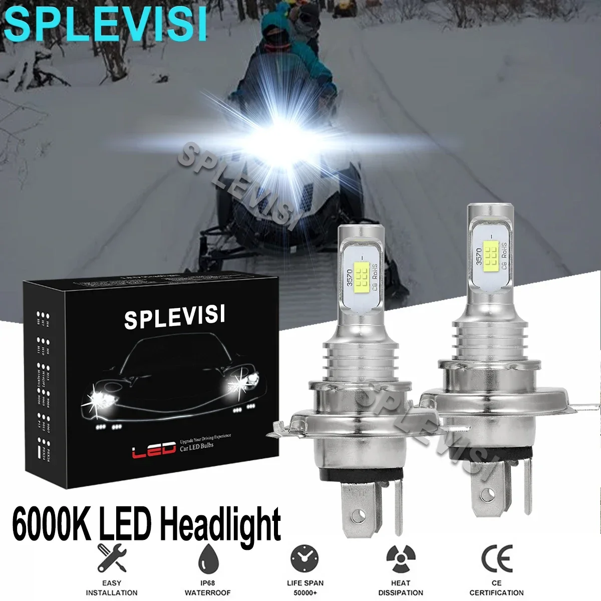 

2x 6000K Pure LED White Headlights For Ski-Doo MXZ 550 550F 2002-2014 440 1996-2000 583 1996-1999 670 1996-1999