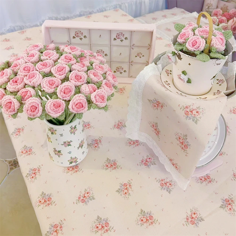 Korean Style Bow Lace Lace Tablecloth Placemat Rose Printed Pink Home Decorative Tableware Placemat Girl's Heart 40cmx40cm