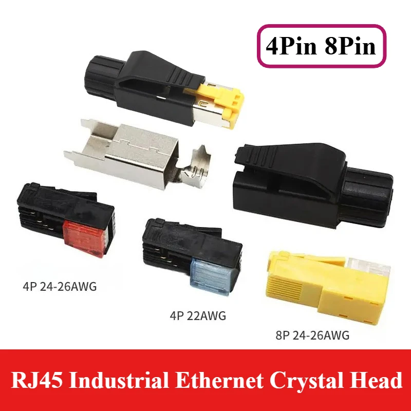 1pc Industrial Ethernet RJ45 4Pin/8Pin Crystal Head for Industrial Network 22AWG~26AWG Profinet/Ethercat Network Cable Connector
