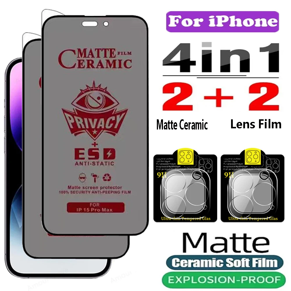 Privacy Matte Ceramic Screen Protectors for iPhone 12 13Mini 14 15Plus 11 Pro Max Camera Glass on IPhone 14 15 11 13 Lens Films