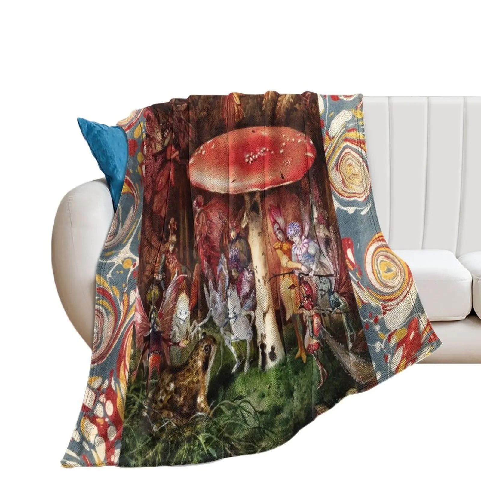 

INTRUDER Frog and Fairies Under the Mushroom Magic Forest Throw Blanket Soft Beds Furrys Blankets