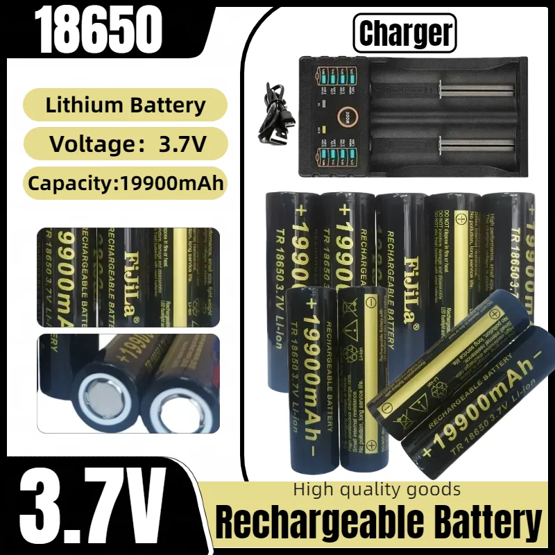 

18650 Lithium Battery 3.7V 19900mAh Rechargeable Large Capacity Button Top for Flashlight Remote Control Toys Power Bank
