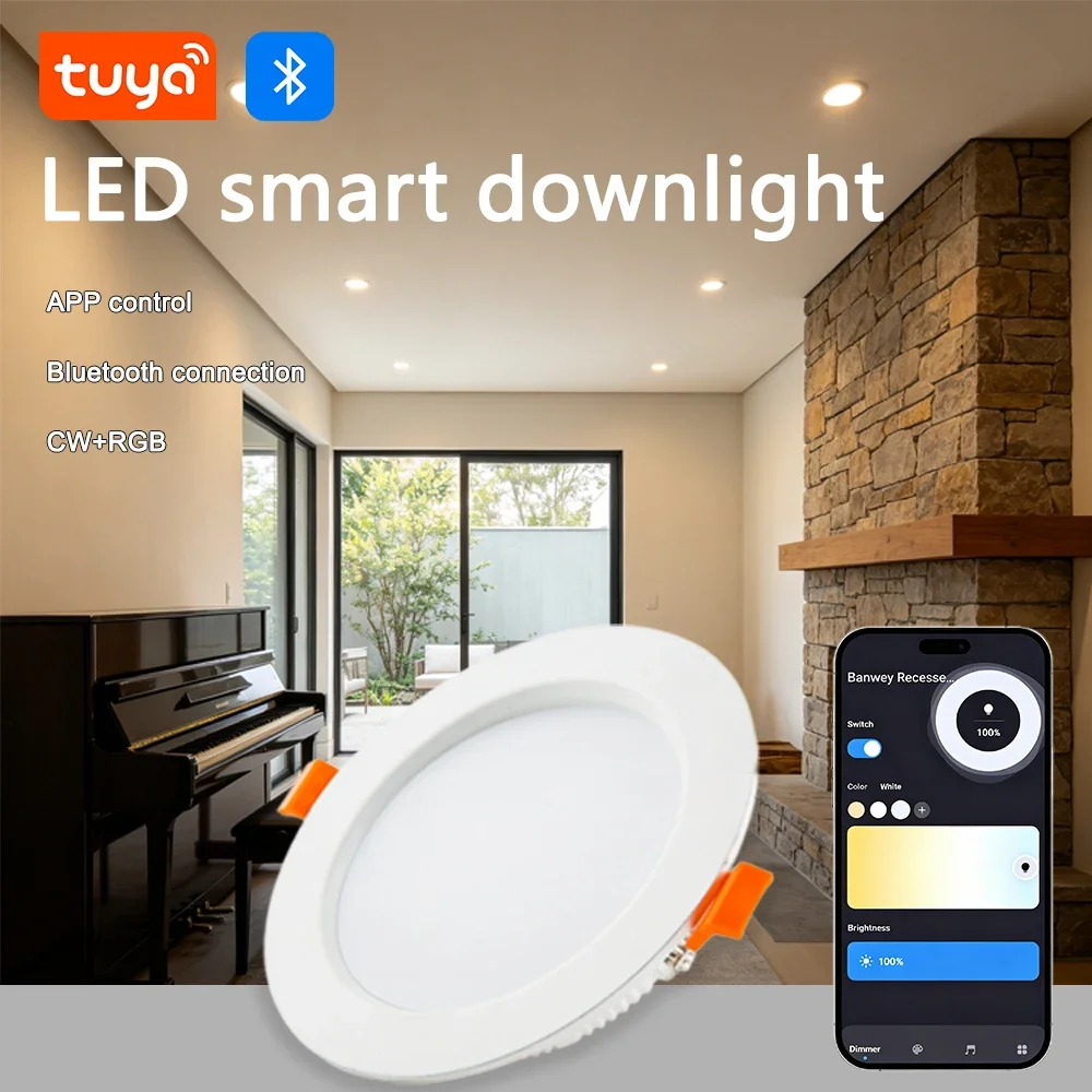 Tuya Bluetooth Smart LED 16W Downlight Anti‑Glare Recessed White 85‑265V RGBCW Dimmable Ceiling Light Bedroom Kitchen