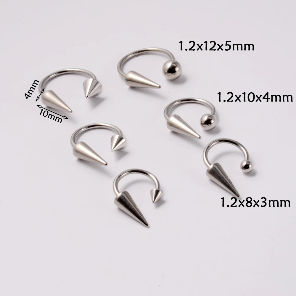 1PC Simple Semicircle Surgical Steel Sharp Cones Earrings Lip Rings Nose Rings Ear Tragus Body Jewelry 16g