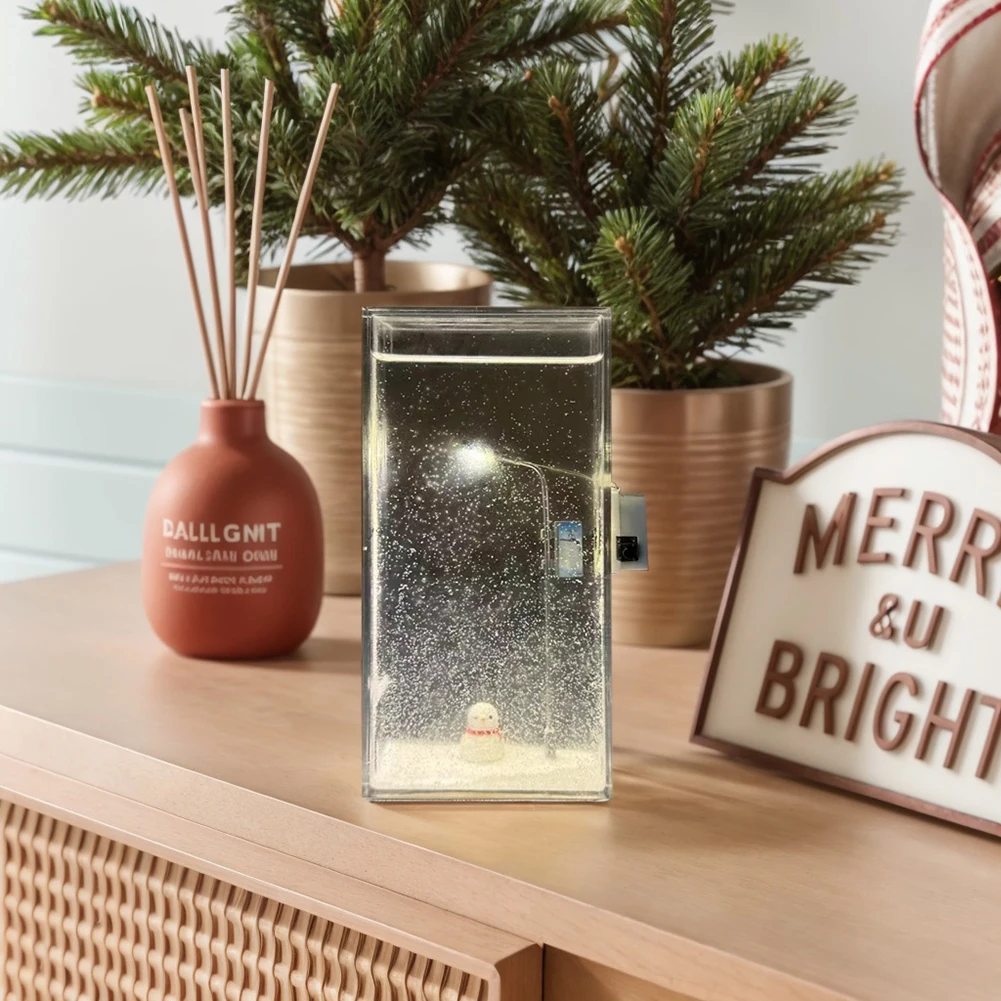 DIY Handmade Snowy Lamp Simulation Snow Scene Street Lamp Decorative Flowing Snow Christmas Night Light Home Room Decorations