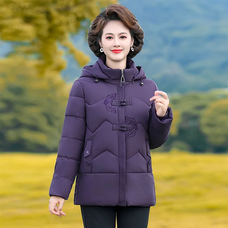 

Thickened Cotton Jacket Mid-Length Winter Coat for Middle-Aged and Elderly Women Elegant Lady Style with Princess Sleeves