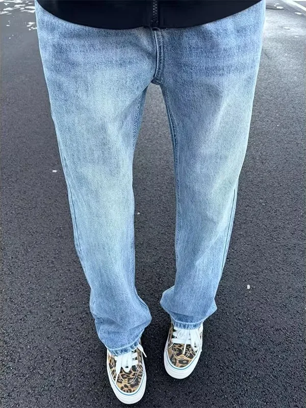 

Cleanfit Light Blue Fce Lined Thiened Men's Jeans Winter High Street Vibe Loose Straight Leg Trousers Youth Faion