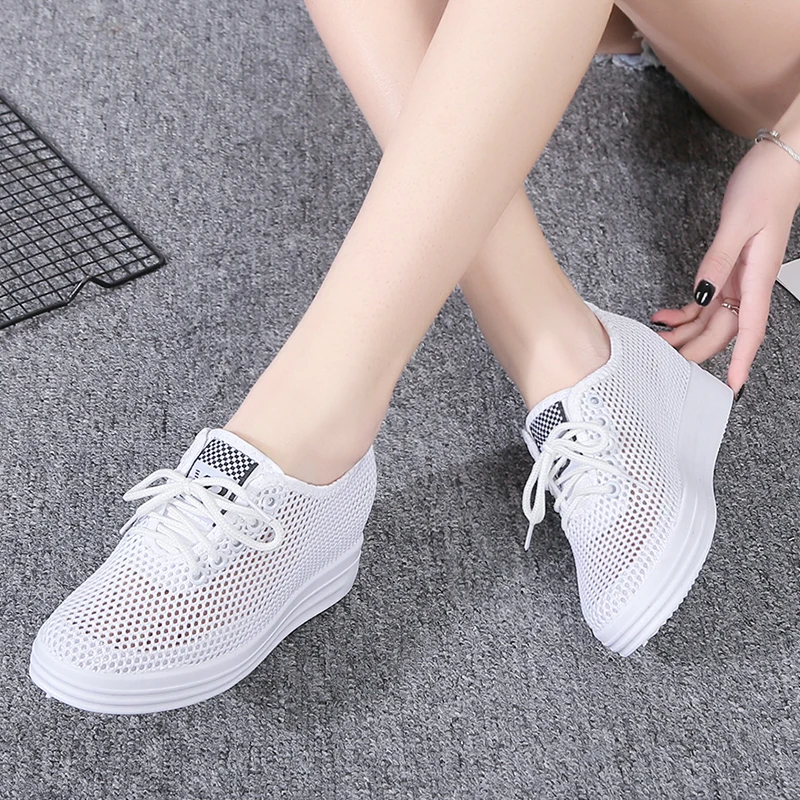 Chaussures de sport respirantes à semelle épaisse et bout rond pour femmes, chaussures de marche décontractées à lacets et bouche peu profonde, nouvelle collection printemps et automne