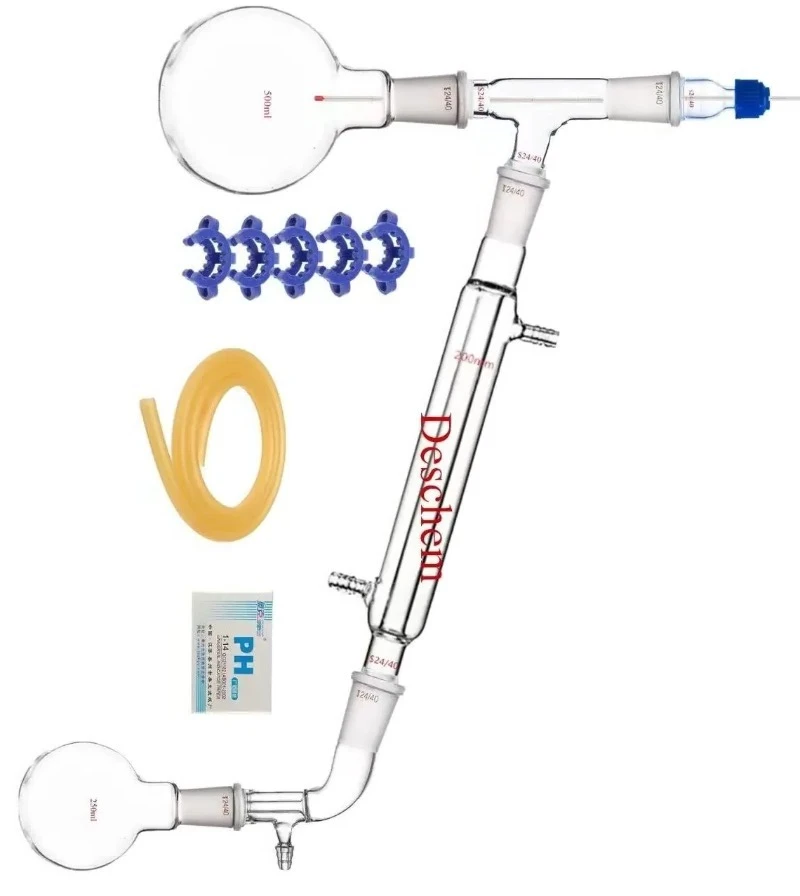 【14 Piece Set】250/500ml, 24/40, Glass Still, Laboratory Distillation Equipment Chemistry Glassware Kit，