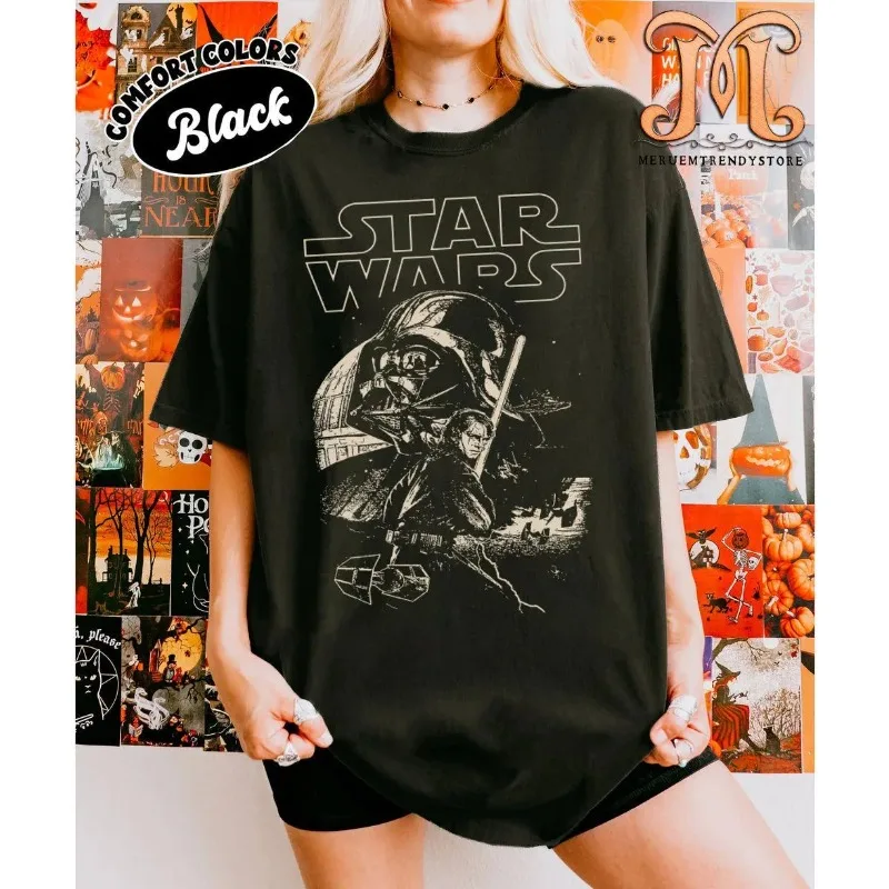 เรโทร สตาร์ วอร์ส อนาคิน สกายวอล์คเกอร์เสื้อยืดโฟร์ซีซั่นส์ใหม่ผู้ชายและผู้หญิงผ้าฝ้ายแท้ลำลองแฟชั่นสตรีทแวร์