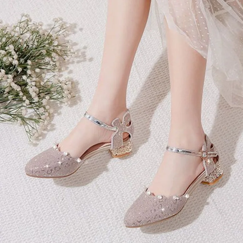 Children's Adult Shoes High Heels Summer New Princess Crystal Shoes Big Party Performance Walk Dress Sandals