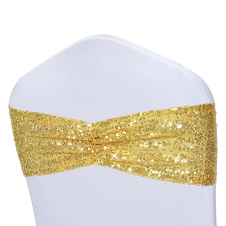 

Sequin Chair Sashes Folding Chair Covers Bow for Party Wedding Reception Decorations, 50 PCS