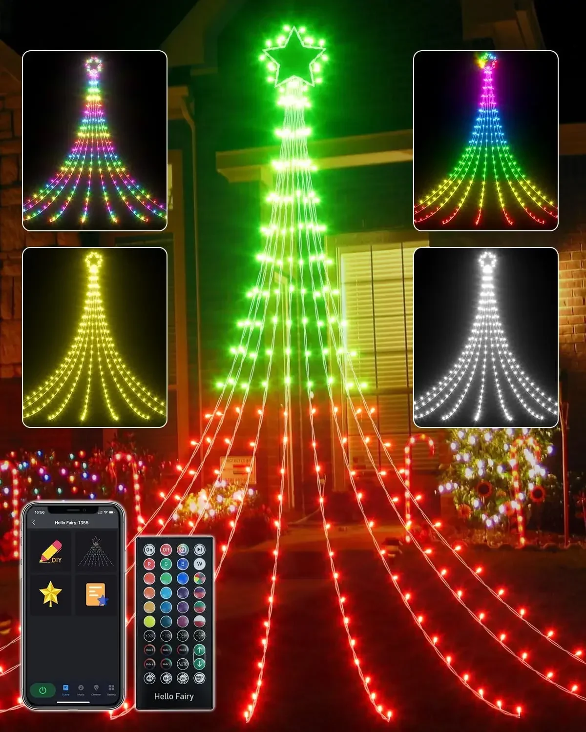 9pcs 5M 245/317LEDs Smart Christmas Tree String Light Star Topper RGB APP Control Led Waterfall Fairy Light String Wedding Decor