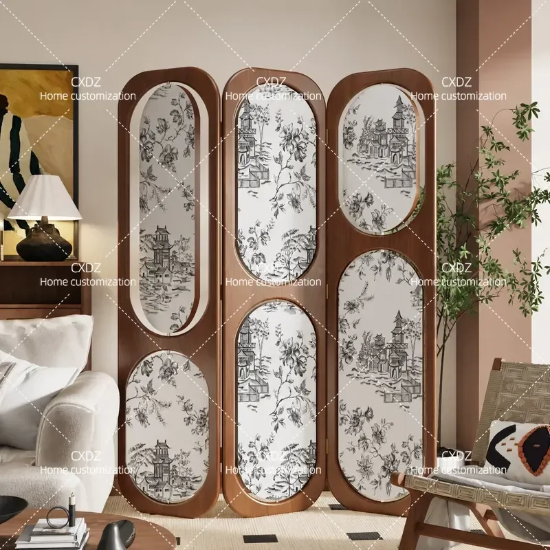 Medieval Round Hole Screen Hollow Partition Background Wall Modern Simple Shielding Foldable Mobile Home Partition