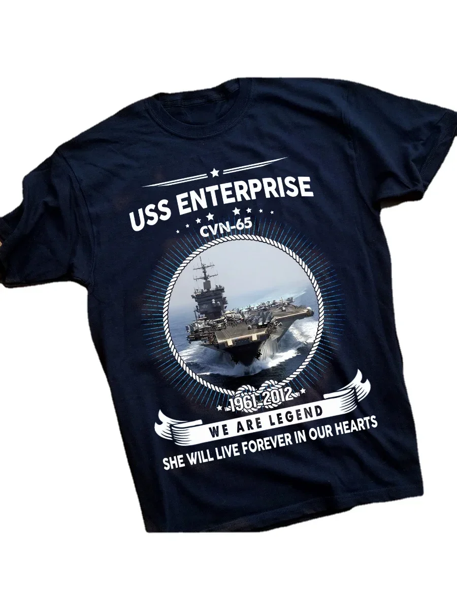 Summer Cotton Short Sleeve O-Neck Mens T Shirt New S-5XL USS Enterprise CVN 65 Nuclear-powered Aircraft Carrier Printed T-Shirt