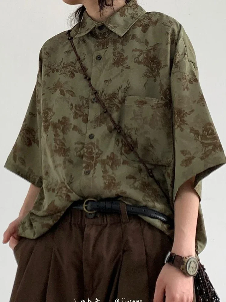 

Y2K Vintage Shirt Women Loose Print Streeetwear Blouse Women Oversize Half Sleeve Female Casual Japan Tops New Blusas Mujer