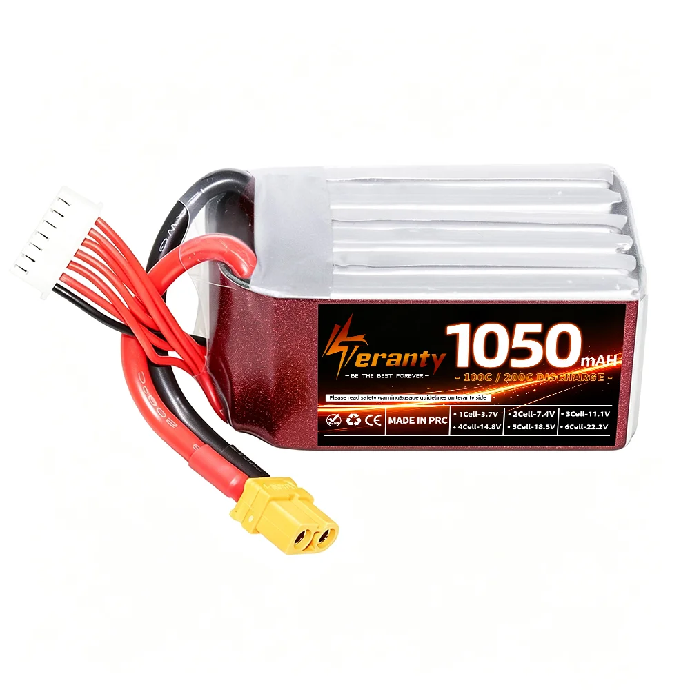 Teranty 22.2V 6S Lipo Battery 1050mAh 100C for iFlight Alpha GEPRC Mark5 FPV Racing Drone 1-2Pcs