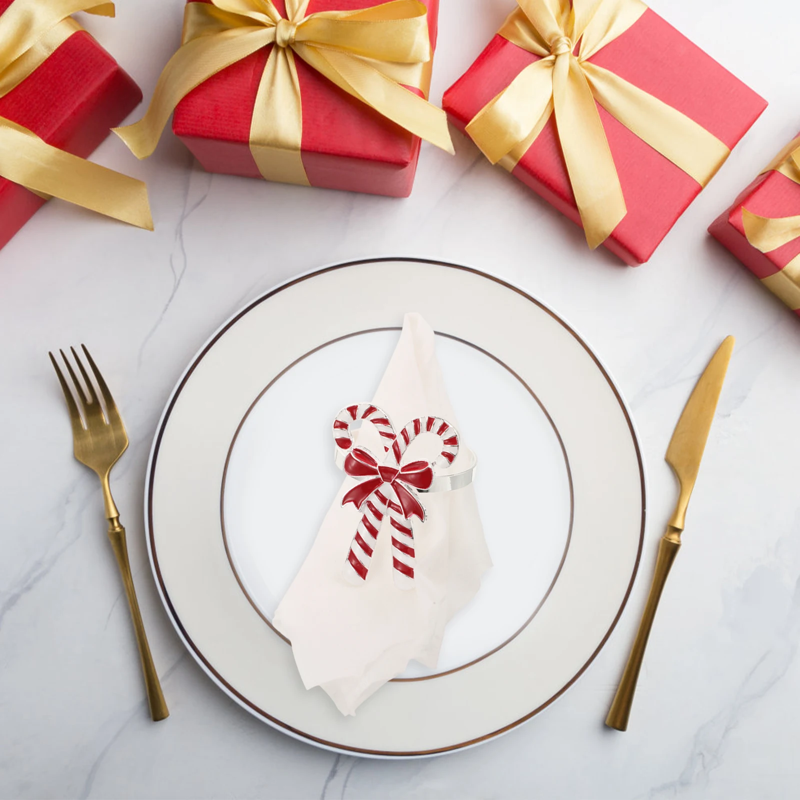 

4 Pcs Napkin Buckle Candy Cane Bands Holder Holds Hotel Table Napkins Alloy Baby
