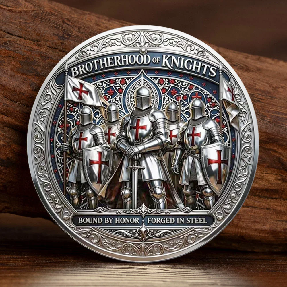Cross Regiment Knight Silvery Plated Commemorative Coin Call on Me Brother Collection Coin