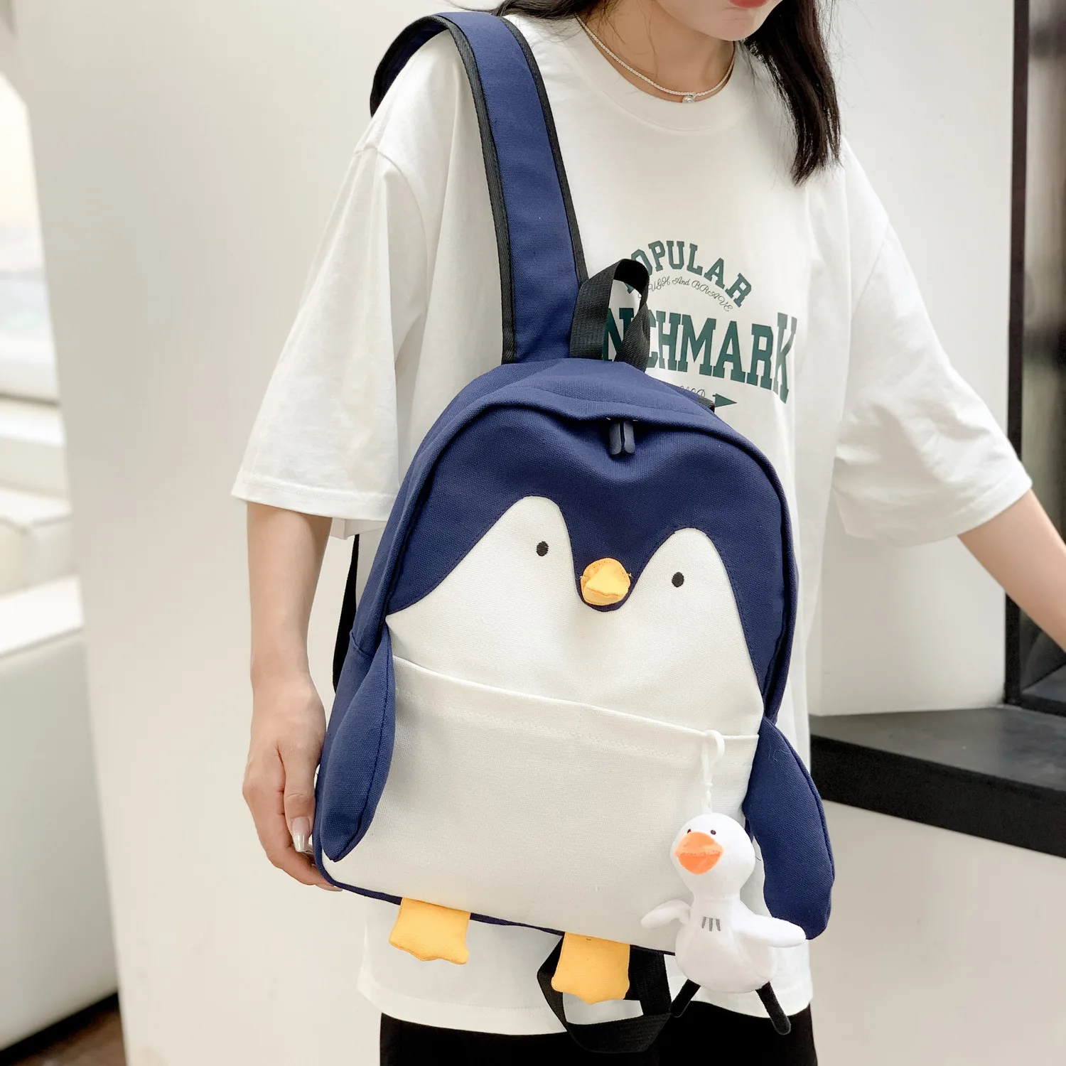 Ins Shark Print Backpack Women Funny Animal Design School Bags For Teenage Girls Penguin Printed Kawaii Bags Cute-Backpack Small