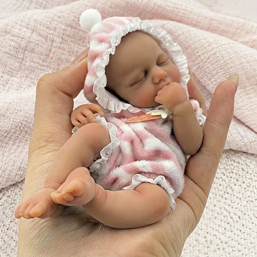 15 cm Dark Skin Mini Palm Open Mouth bebe reborn de silicona Dolls With Painted Skin Handmade Soft Touch Washable Reborn Doll