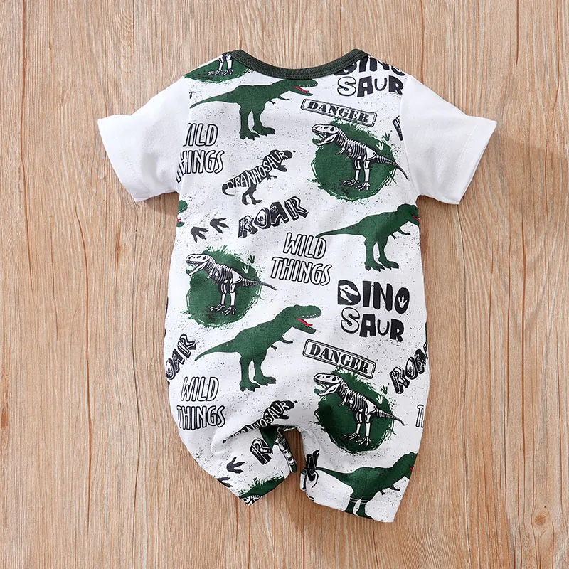 0-18 Baby Bodysuit Cute Cartoon Backband Dinosaur Print Comfortable And Soft Boys And Girls Summer Short Sleeved Newborn Clothes