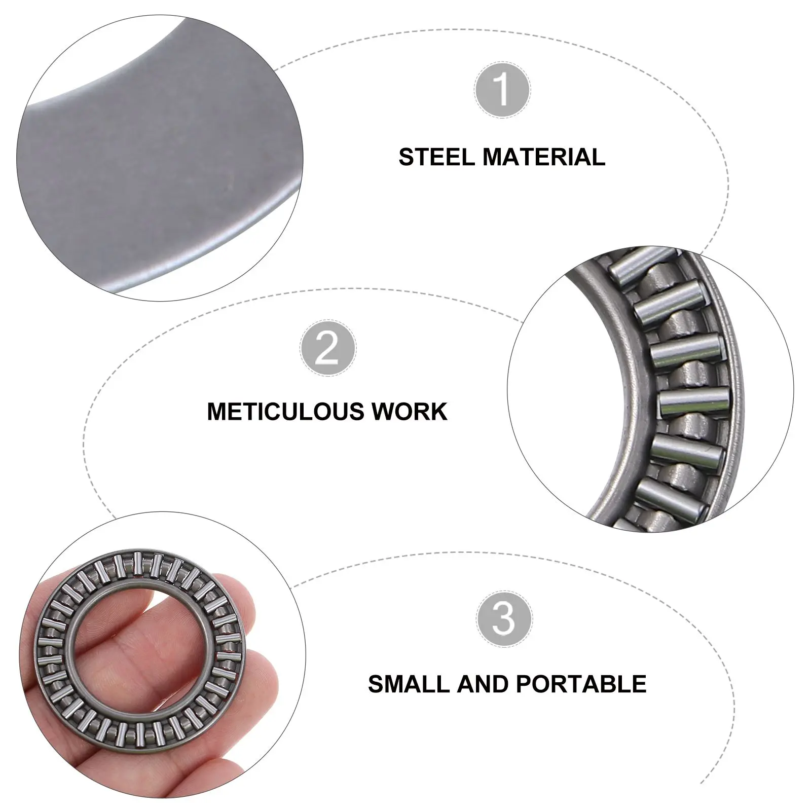 

10 Pcs Needle Roller Bearing Axial Single Direction Thrust Silver High Temperature Steel Cage Low Friction Bearings Heavy Loads
