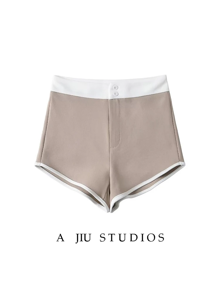 High Waist Flattering Short Shorts Women's Summer Casual High Waist Leg Lengthening Color Block Slimming Hot Pants Street Style