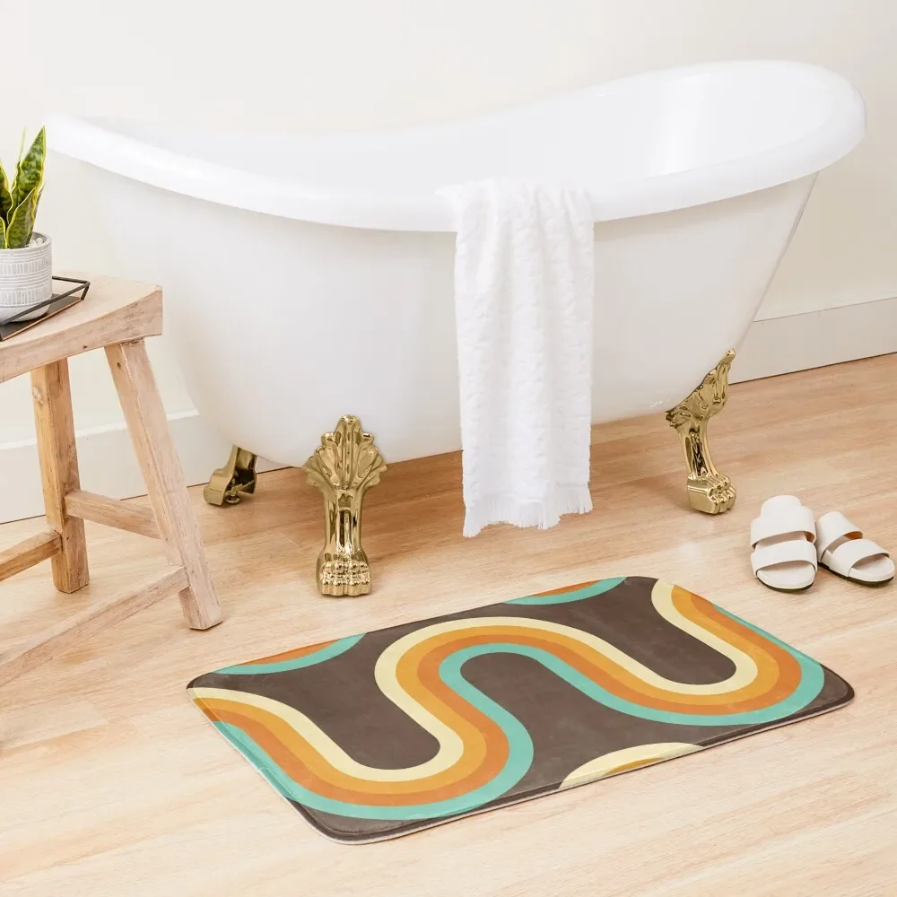 

70s Pattern Waves Brown Orange Teal Tones Pattern Bath Mat Rugs Baths Carpet Rug Quick-Drying Bathroom Mat