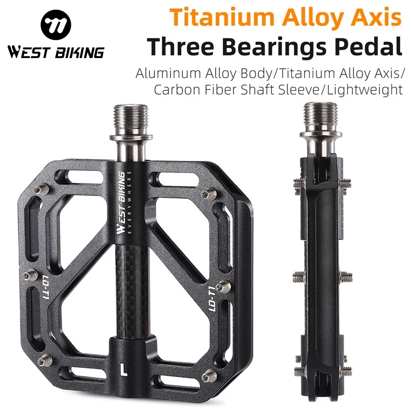

WEST BIKING Three Bearings Pedal Titanium Alloy Axis Lightweight Waterproof Racing Bike Pedals Effortless MTB Road Flat Pedals