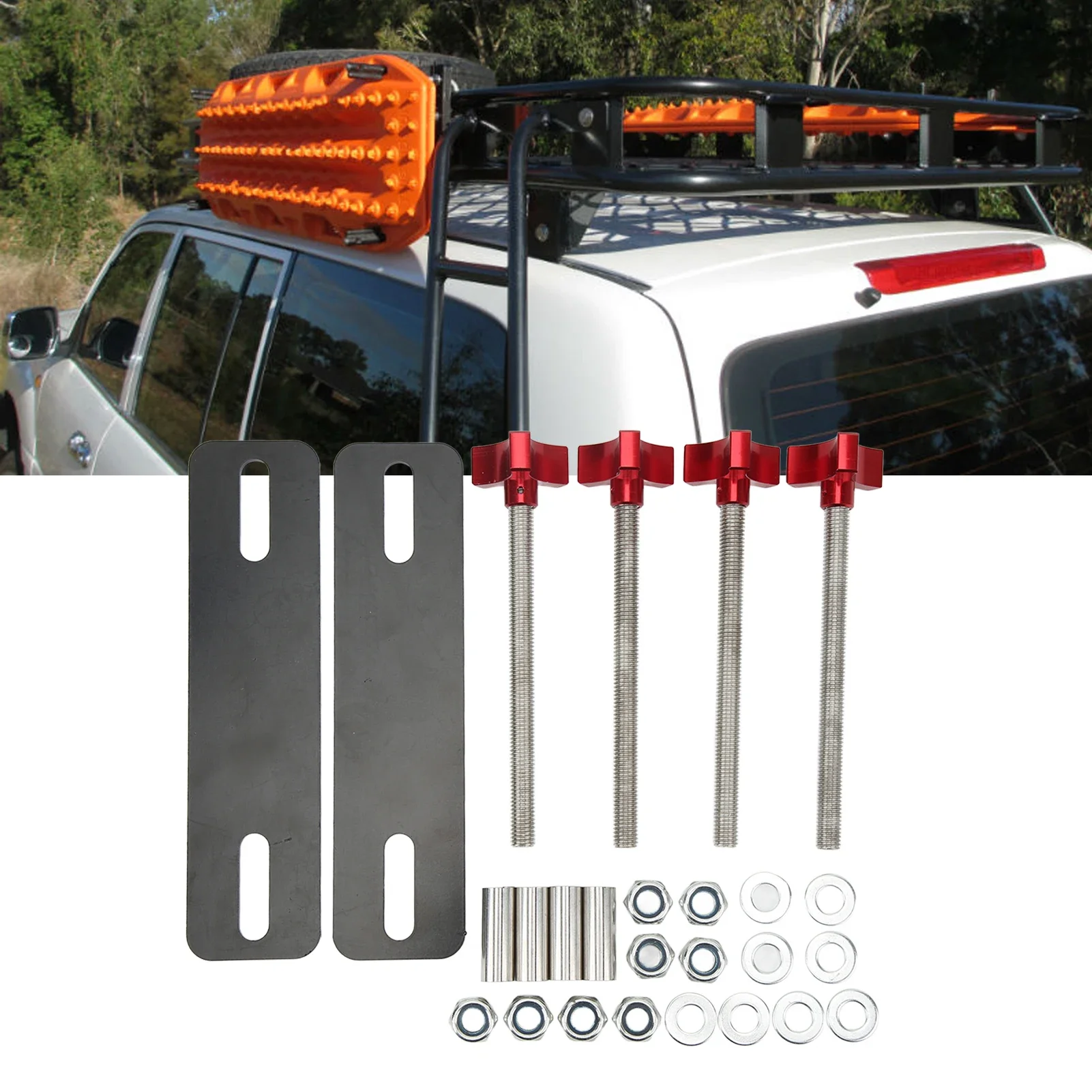 Off Road Traction Board Mounting Pins Adjustable Brackets Set for 4.72‑6.69in Recovery Tracks Red