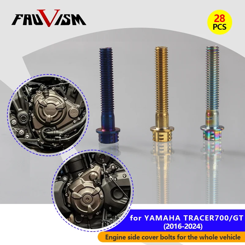 Engine Bolts for Yamaha Tracer 700/GT 16-24 Clutch Cover/Magneto Cover/Water Pump/Chain Stainless Steel Star Hex Vacuum PVD 6