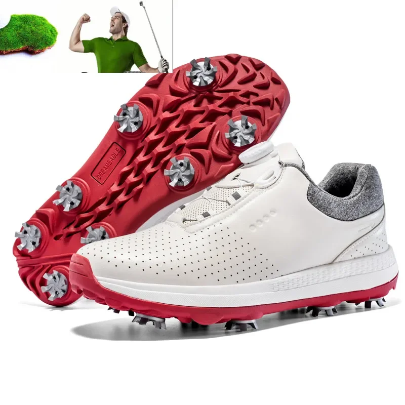 Golf Shoes Men's Shoes White Waterproof Delicate Soft Microfiber Leather Non-slip Removable Cleats Golf Sneakers Size 39-48