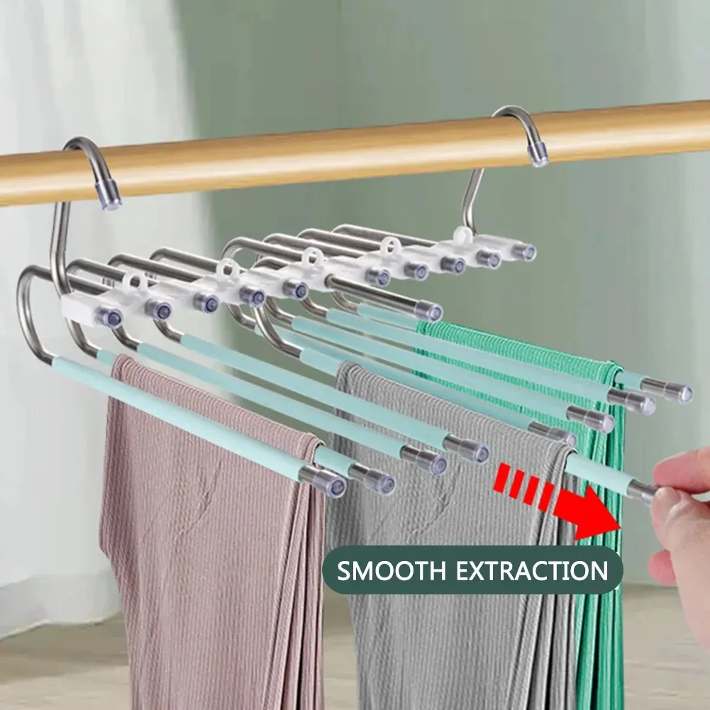 Stainless Steel Clothes Hangers,9 Layers Space Saving Pants Rack,Non Slip PP Closet Organizer with Hooks for Trousers and Scarf