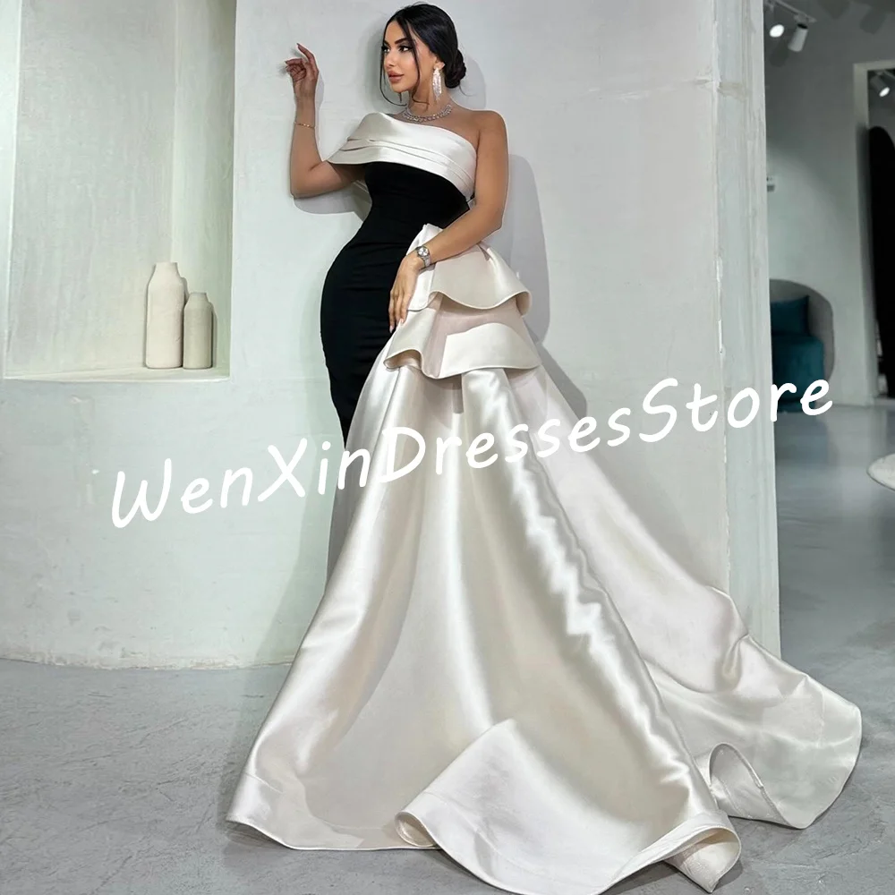 Exquisite A-Line One Shoulder Satin Sleeveless Celebrity Dress Wedding Party Court Train Pleats Backless Saudi Arabia 2024