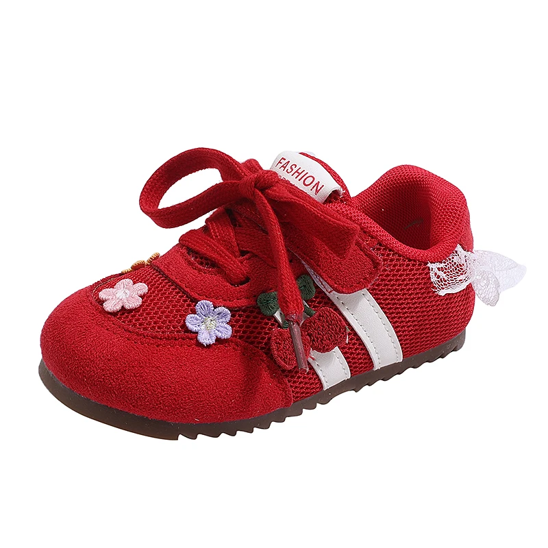 

Girls' Fashion Sneakers Versatile & Stylish, Featuring Flowers Embroidery Kids' Casual Sports Shoes with Soft, Non-Slip Soles