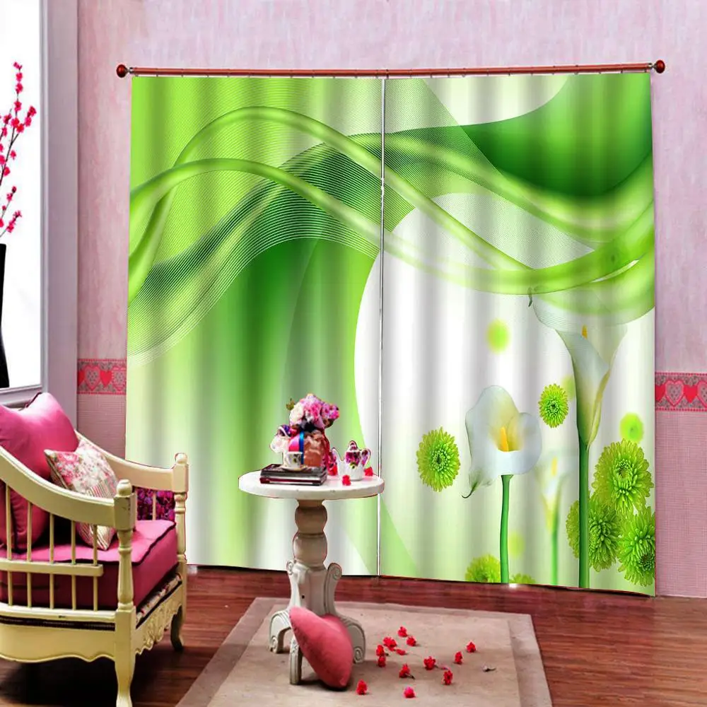 Green curtains flower lily curtain 3D Curtain Luxury Blackout Window Curtain Living Room blackout curtains